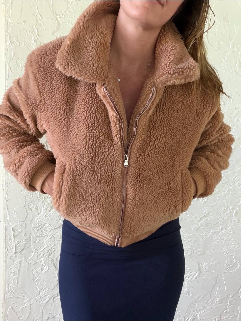 Tiger Mist Teddy Zip-Up Jacket in Camel Brown